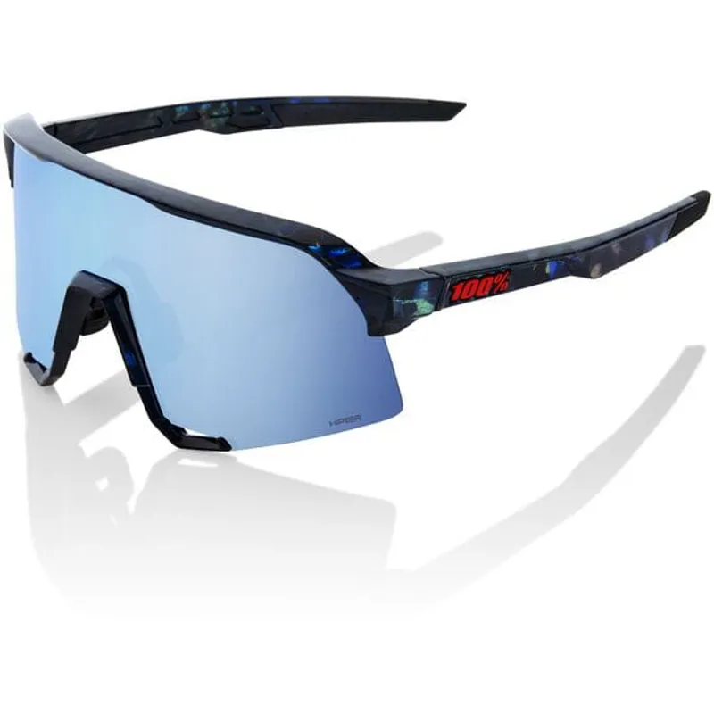 100% S3 HiPER Blue Multilayer Mirror Lens Sunglasses In Black Holographic 3 100% S3 HiPER Blue Multilayer Mirror Lens Sunglasses In Black Holographic